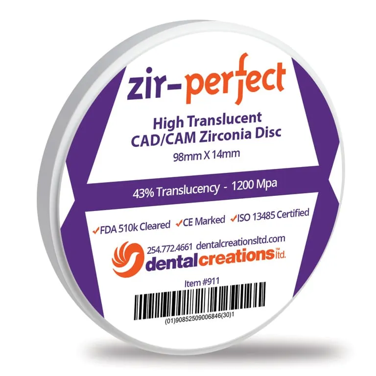 Zir-Perfect RGB White Background High Res Dental Creations Ltd Zir Perfect Zirconia Disc